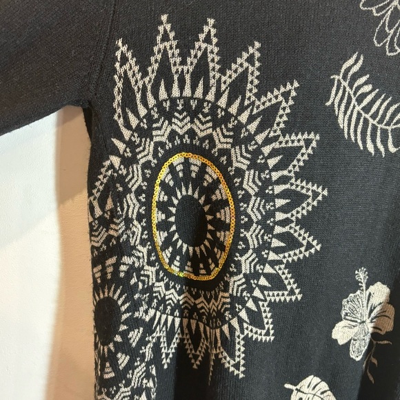 DESIGUAL Sz L Hibiscus Floral Sequin Sparkle Cascade Open Front Cardigan - Picture 12 of 12